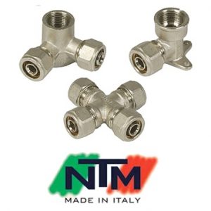 Фитинги латунные NTМ серия 900 компрессионные никелированные для металлоплатиковых труб